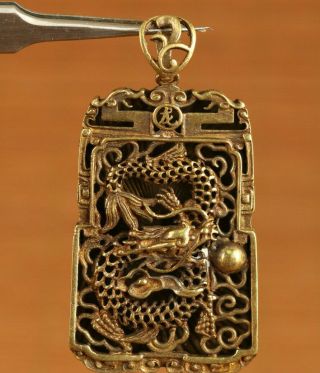 Antiques Bronze Hand Carving Dragon Statue Pendant Netsuke Delicate Gift