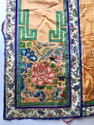 Antique Chinese Silk Skirt Panel.  Embroidery Pekin Knot,  Forbidden Stitch