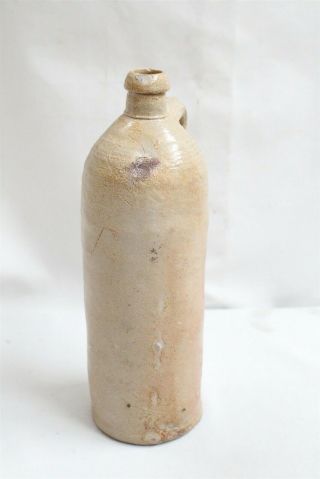 Antique American Handled White Salt Glaze Bottle Stoneware Pottery Jug Signed