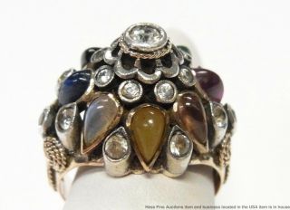 Antique Ruby Sapphire Emerald 14k Gold Ring Thai Princess Ladies Multi Gem Sz 7 10