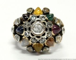 Antique Ruby Sapphire Emerald 14k Gold Ring Thai Princess Ladies Multi Gem Sz 7