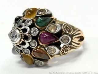 Antique Ruby Sapphire Emerald 14k Gold Ring Thai Princess Ladies Multi Gem Sz 7 2