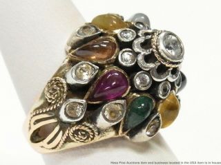Antique Ruby Sapphire Emerald 14k Gold Ring Thai Princess Ladies Multi Gem Sz 7 8