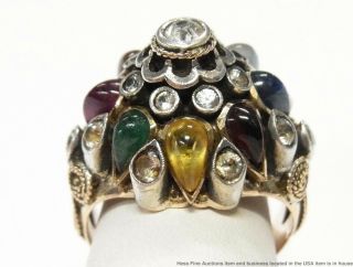 Antique Ruby Sapphire Emerald 14k Gold Ring Thai Princess Ladies Multi Gem Sz 7 9