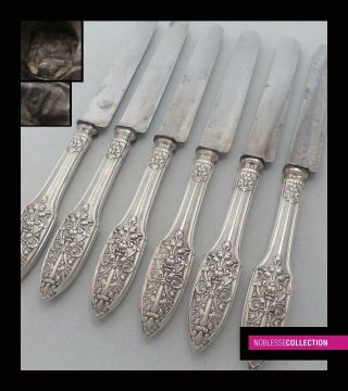 Puiforcat Antique French Sterling Silver & Steel Dessert Knives 6pc Renaissance