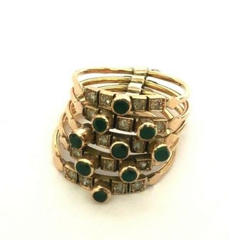Vintage Rare Imperial Russian 14k Gold 56 Emeralds & Diamonds 5 Rings Ring