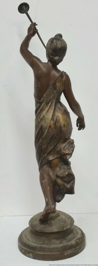 Antique Aurora Nude Goddess Bronzed Spelter Woman Trumpet Statue Sculpture Girl 3