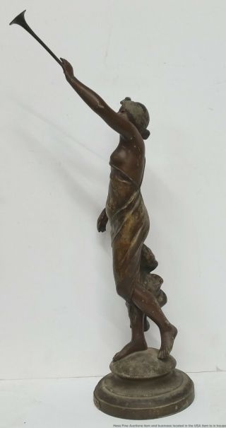 Antique Aurora Nude Goddess Bronzed Spelter Woman Trumpet Statue Sculpture Girl 4