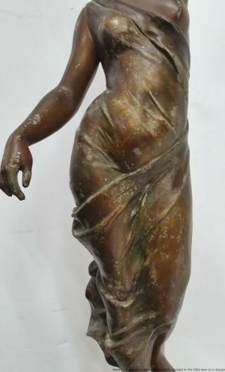 Antique Aurora Nude Goddess Bronzed Spelter Woman Trumpet Statue Sculpture Girl 7