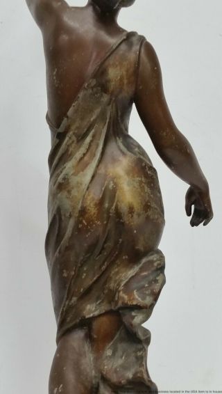 Antique Aurora Nude Goddess Bronzed Spelter Woman Trumpet Statue Sculpture Girl 9