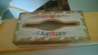 Vintage Hand Painted Wood Hinged Kleenex Tissue Box Holder.  Made In Italy