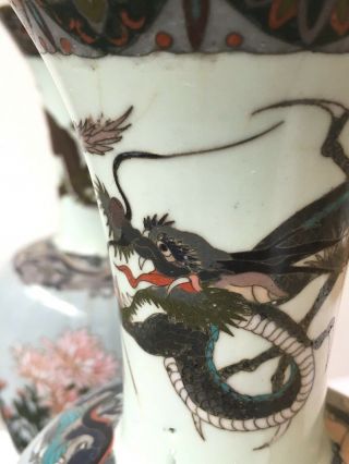 Fine Quality 19th C Japanese Cloisonné Dragon Vases Meiji Period