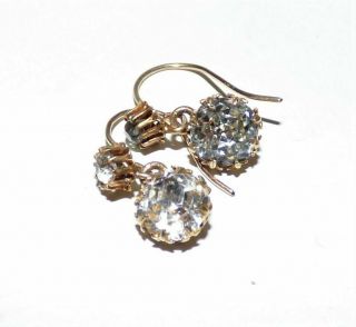 Adorable,  Antique Georgian 18 Ct Gold Trembleuses Earrings With Rock Crystal