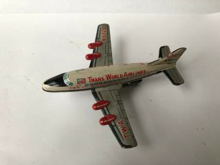 Vintage Trans World Airlines TWA Tin Plane Mechanical Litho Toy Made in Japan 2