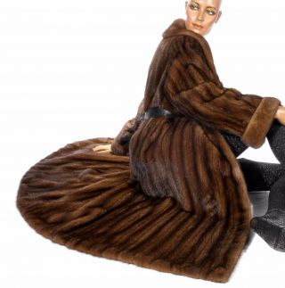 L - Xl Wonderful Hazel Brown Mink Fur Coat Mantle Visone Soft Vintage Real Fur