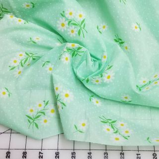 Vtg Green Fabric with White Floral FLOCKED accents 4