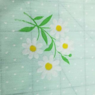 Vtg Green Fabric with White Floral FLOCKED accents 5