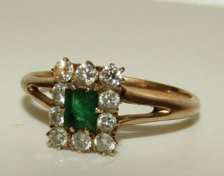 Gorgeous,  Victorian,  18 Ct Gold Ring With Emerald And Old Cut Diamonds
