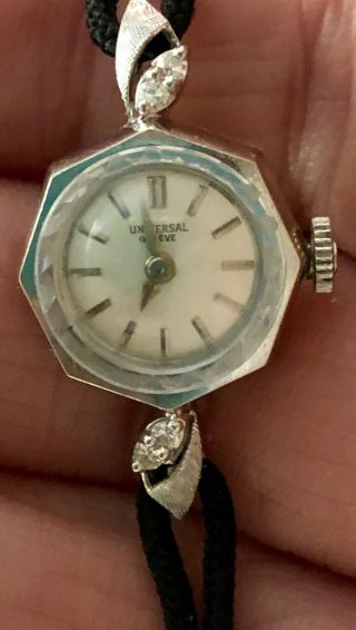 Ladies Vintage Universal Geneve 14k White Gold Diamond Watch -
