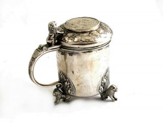Antique Norwegian Silver Peg Tankard Mustard Pot With Coin Lid Marius Hammer