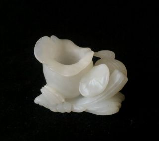 Antique Chinese White Jade Carving Crane With Lotus