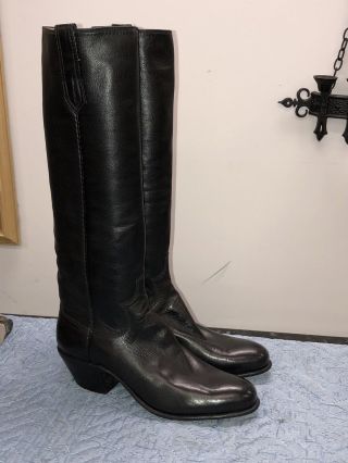 Vintage Paul Bond Cowboy Boots Tall Black High Heel Mens 8 Or Ladies 9.  5