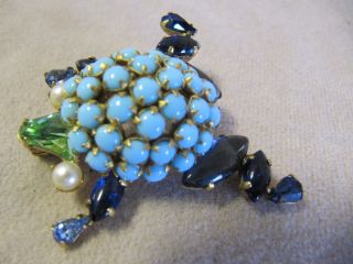 Vintage Schreiner York Signed Frog Pin Unusual Stone Colors Cond.