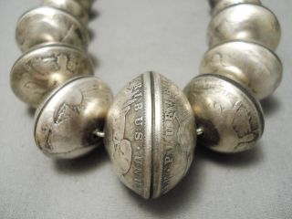 HEAVIEST VINTAGE NAVAJO STERLING SILVER HAND TOOLED BEAD NECKLACE - 436 GRAMS 2