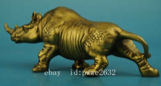 chinese old Pure copper hand - carved rhinoceros statue b02 3