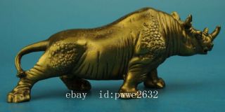 chinese old Pure copper hand - carved rhinoceros statue b02 4