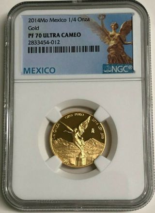 Rare 2014 Mexico 1/4oz Gold Proof Libertad Ngc Pf 70 Ultra Cameo