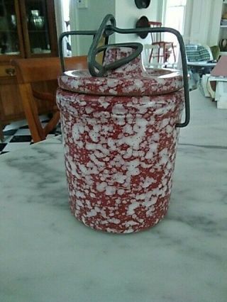 Butter Crock Of Red And White Spatterware
