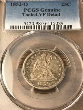 1852 - O Liberty Seated Quarter Pcgs Vf Details (tooled) Rare Date/condition