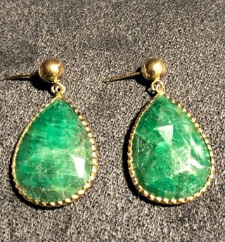14k Solid Gold Vintage 30 Ctw.  Natural Emerald Earrings 7.  8 Grams
