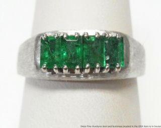 Natural Emerald 14k White Gold Ring German Made Vintage Fashion Birthstone 7.  75