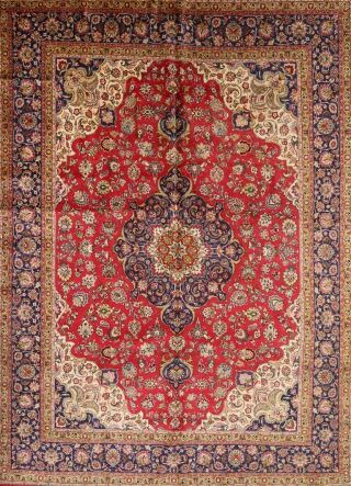 One - Of - A - Kind Geometric Oriental Red Area Rug 10x13 Wool Handmade Vintage Carpet