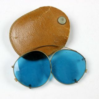 Ww2 Usaaf Us Army Air Forces Aaf Clip On Glasses Blue Lenses W/ Leather Case