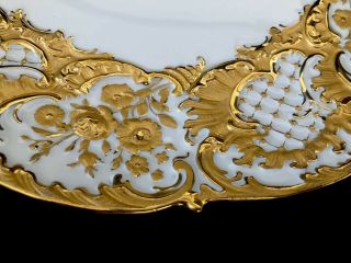 Huge Antique meissen porcelain Rococo Heavy Gold Gilded Serving Tray 10