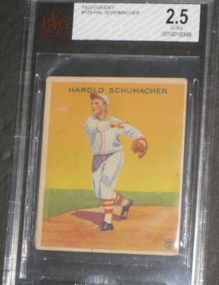 1933 Goudey Hal Schumacher Baseball Card 129 Bgs 2.  5 G - Vg York Giants