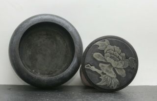 Very Rare Antique Chinese She Yen 歙砚 Carved Black Stone Ink Pot Marked Qianglong 5