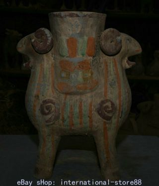 14.  4 " Rare Old Chinese Neolithic Dadiwan Pottery Palace Doble Sheep Tank Jug Jar