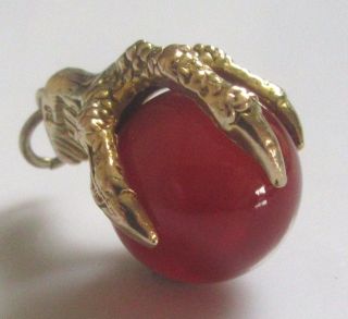 Vintage 9ct Yellow Gold Claw & Revolving Red Carnelian Ball Charm.