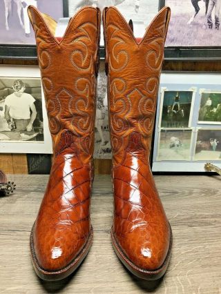 T.  O.  Stanley Rare Exotic Bias Cut American Alligator Belly 11d Cowboy Boots