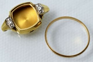 Antique Vtg 14k Gold Diamond Watch Case Size 9 Deco Band Ring 5gram Wear R Scrap