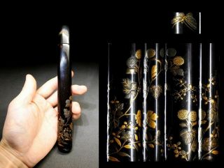 Fine Makie Kiseru - Zutsu Pipe Case 19thc Japanese Edo Meiji Netsuke Antique
