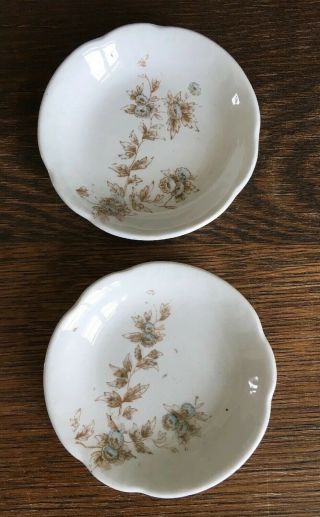 2 Antique Primitive White Ironstone Butter Pats Farmhouse Transferware