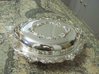 Sheffield English Rococo Style Silver Double Entree Covered Footed Serving Tray