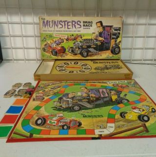 Vintage 1965 The Munsters Drag Race Hot Rod Board Game Complete W/ Box Rare