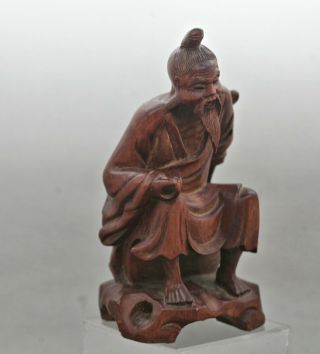 Vintage Chinese Hand Carved Rosewood Statue Of A Fisherman Circa 1970s