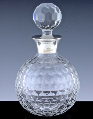 1997 Sterling Silver & Cut Crystal Glass Golf Ball Form Whiskey Decanter